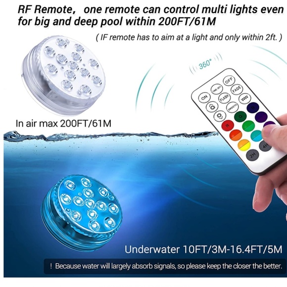 NEW Submersible Full Waterproof LED Pool Light with RRF(164ft) and Remote - Picture 4 of 9